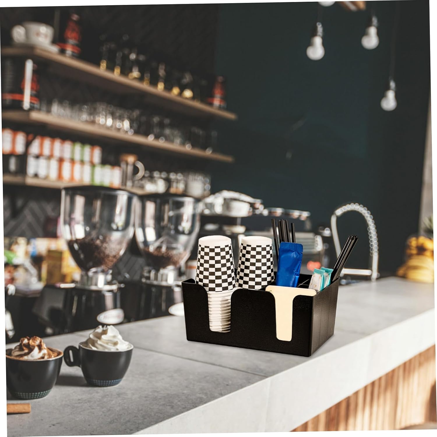 Tea and Coffee Organizer Storage Box Tabletop Sugar Packet Holder Bar Supplies Stirrer Box