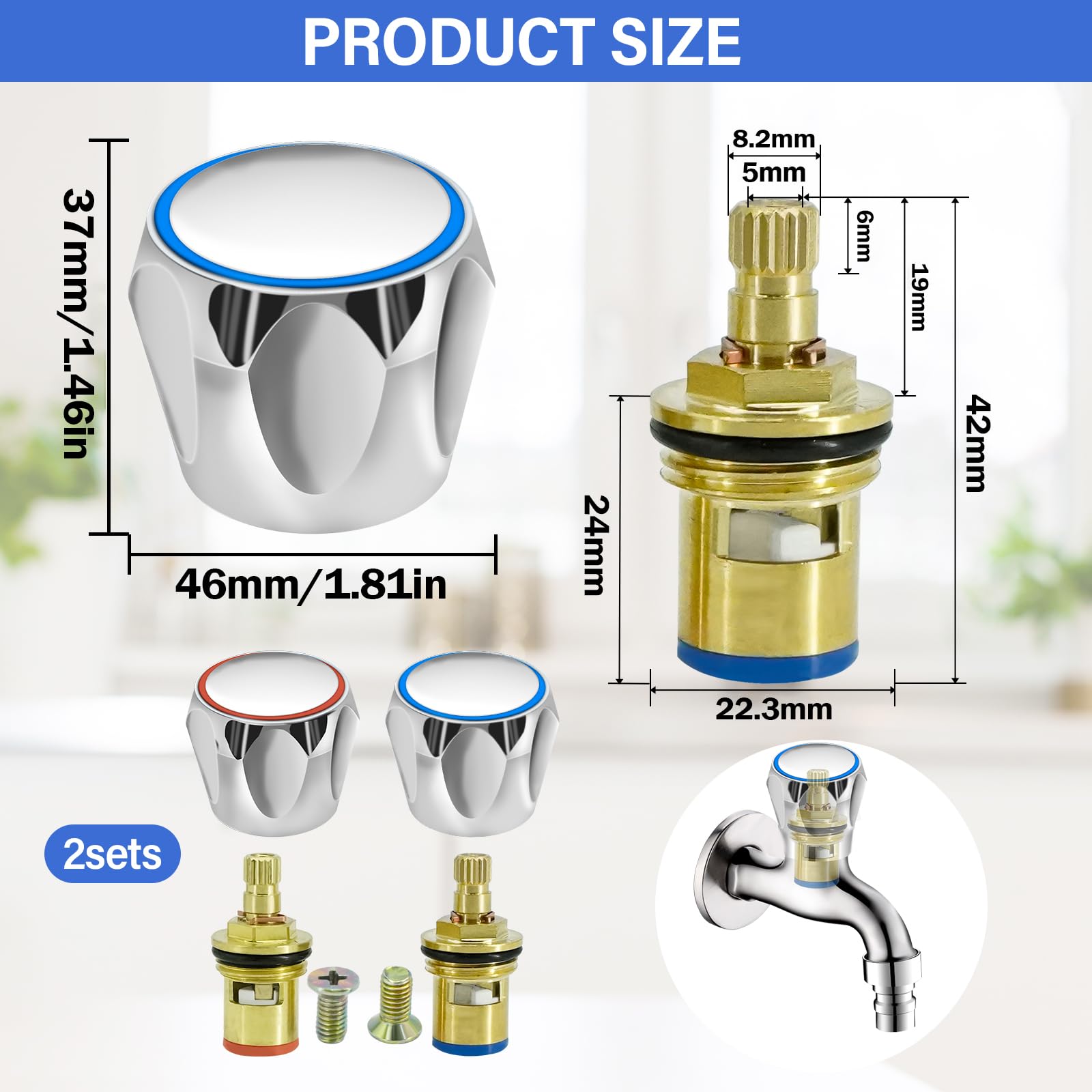 4 Kit de Válvula de Grifo, 1/2" Válvula De Grifo De Baño Interior, Cabezal Ceramico Reemplazo Cartucho, Accesorios de Válvulas de Grifo para Cocina Baño
