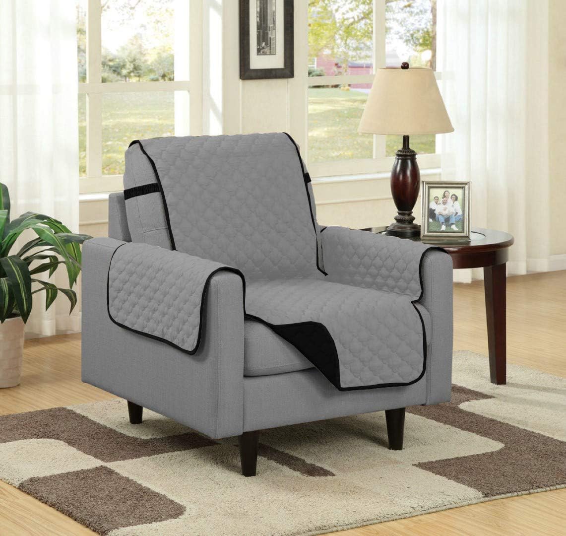 Linen Store Quilted Reversible Microfiber Pet Dog Couch Furniture Protector Cover Chair (Black/Gray)