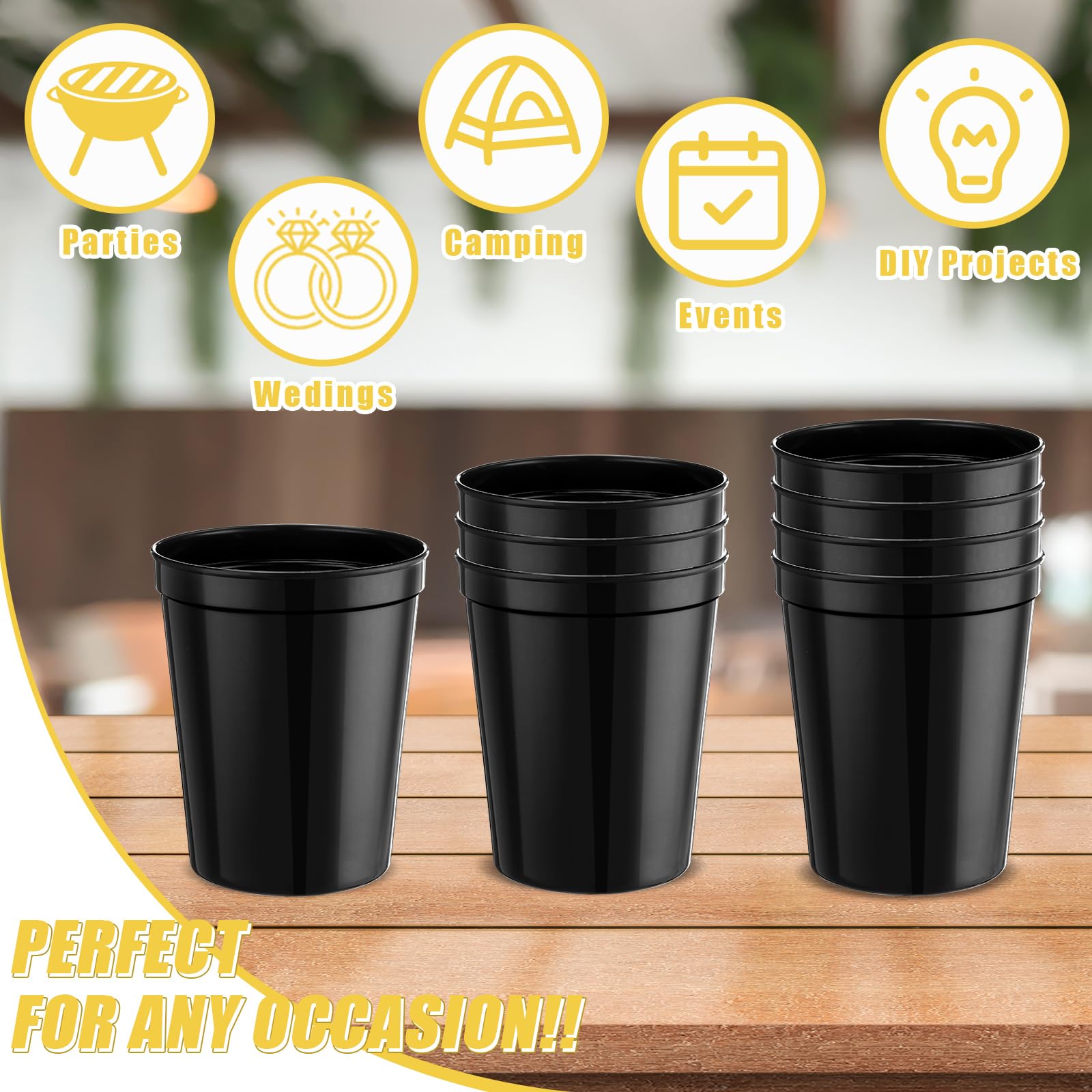 Nitial 80 Pcs Party Cups Colored Plastic Cups Stadium 16 oz Plastic Cups Blank Reusable Drink Tumblers Large Drinking Cups for Water Wine Coffee Beer Picnics Party Supplies(Black)