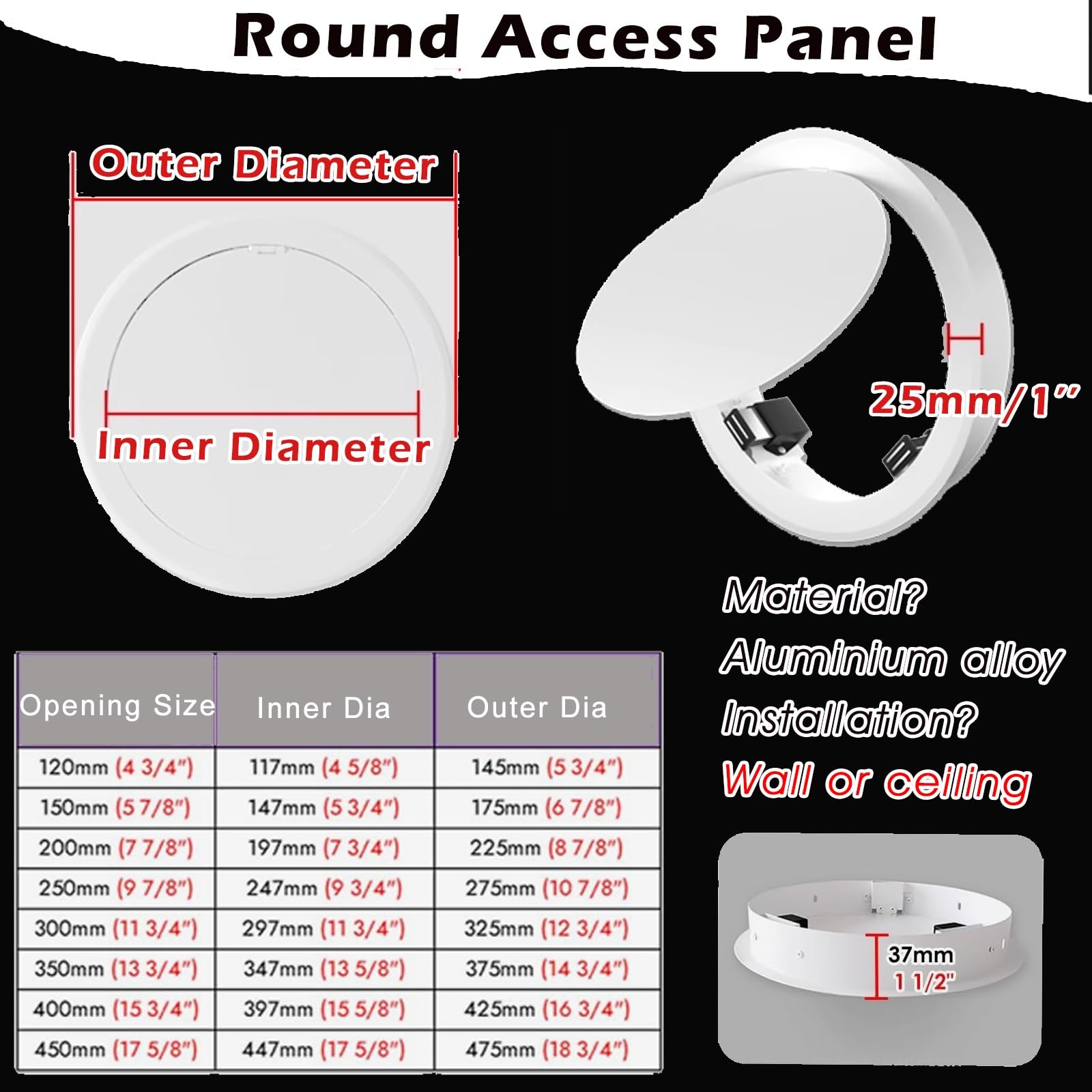 Panel Dostępowy Płyta Osłonowa Do Ściany Użytkowej, Metalowa, Instalacji Wodno-kanalizacyjnej, Ukryty Panel Drzwi Dostępowych(12cm(4 5/7in))
