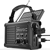 ROCAM 12000mAh Notfallradio, Kurbelradio mit 8500mm² Solarpanel & 650mA Kurbel, Tragbares Solar Radio mit AM/FM, LED Taschenlampe, USB, SOS, IPX6, Camping Radio Batteriebetrieben für Notfälle&Blackout Schwarz
