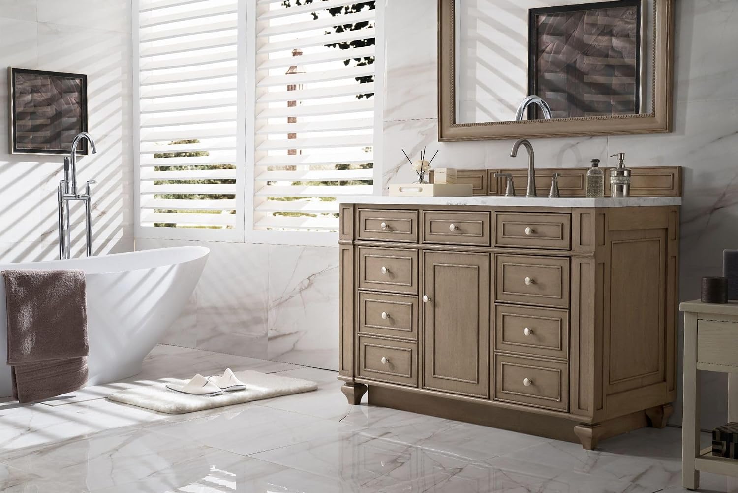 James Martin Vanities 157-V48-3AF Bristol 48" Free Standing Single Basin Hardwood Vanity Set with Arctic Fall Solid Surface Top - Saddle Brown