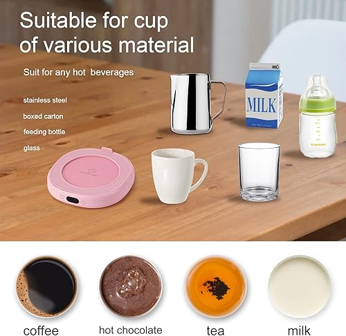 Miniatura 5 de Bsigo Calentador inteligente de tazas de café y lindo juego de tazas de cristal para gato, calentador de bebidas para escritorio y oficina, plato