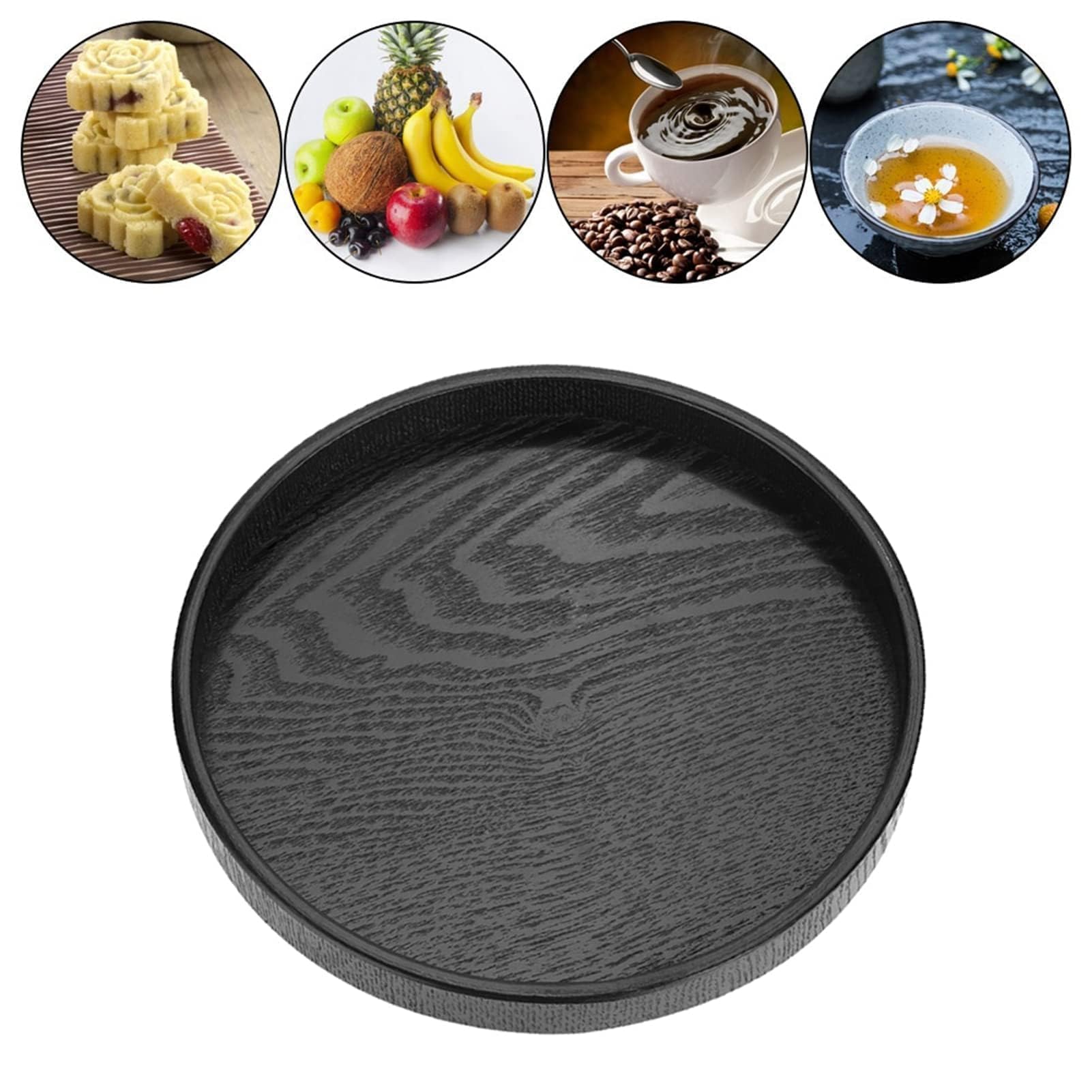 Bandeja redonda de madera para servir té negro, bandeja de aperitivos para oficina, cocina, restaurante, plato decorativo de presentación de alimentos de 30 cm