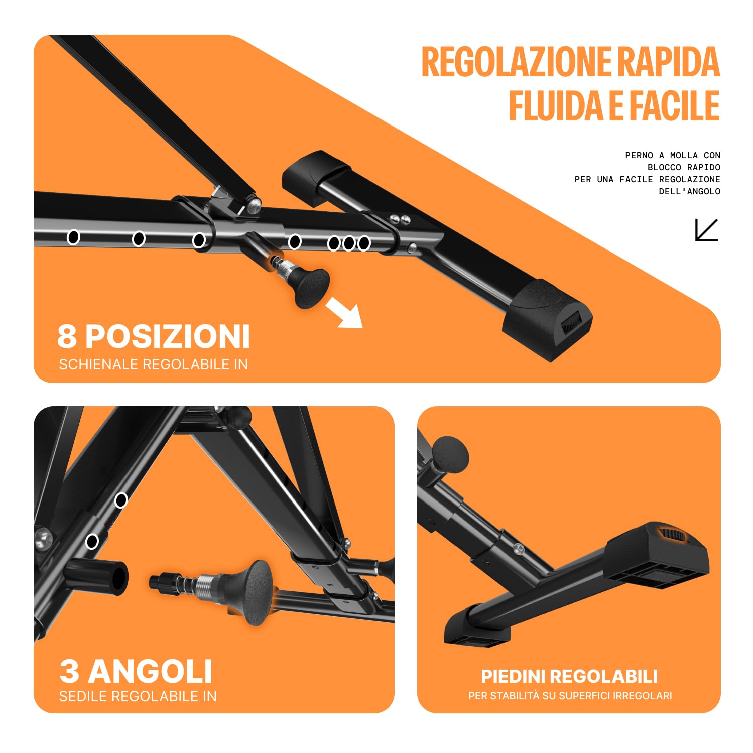 AIRHOP Panca Pesi Regolabile, Panca Palestra Multifunzione per Allenamento, Inclinabile/Declinabile, Rapido Ripiegamento e Risparmio di Spazio, Ideale per Allenamento di Forza a Casa o in Palestra