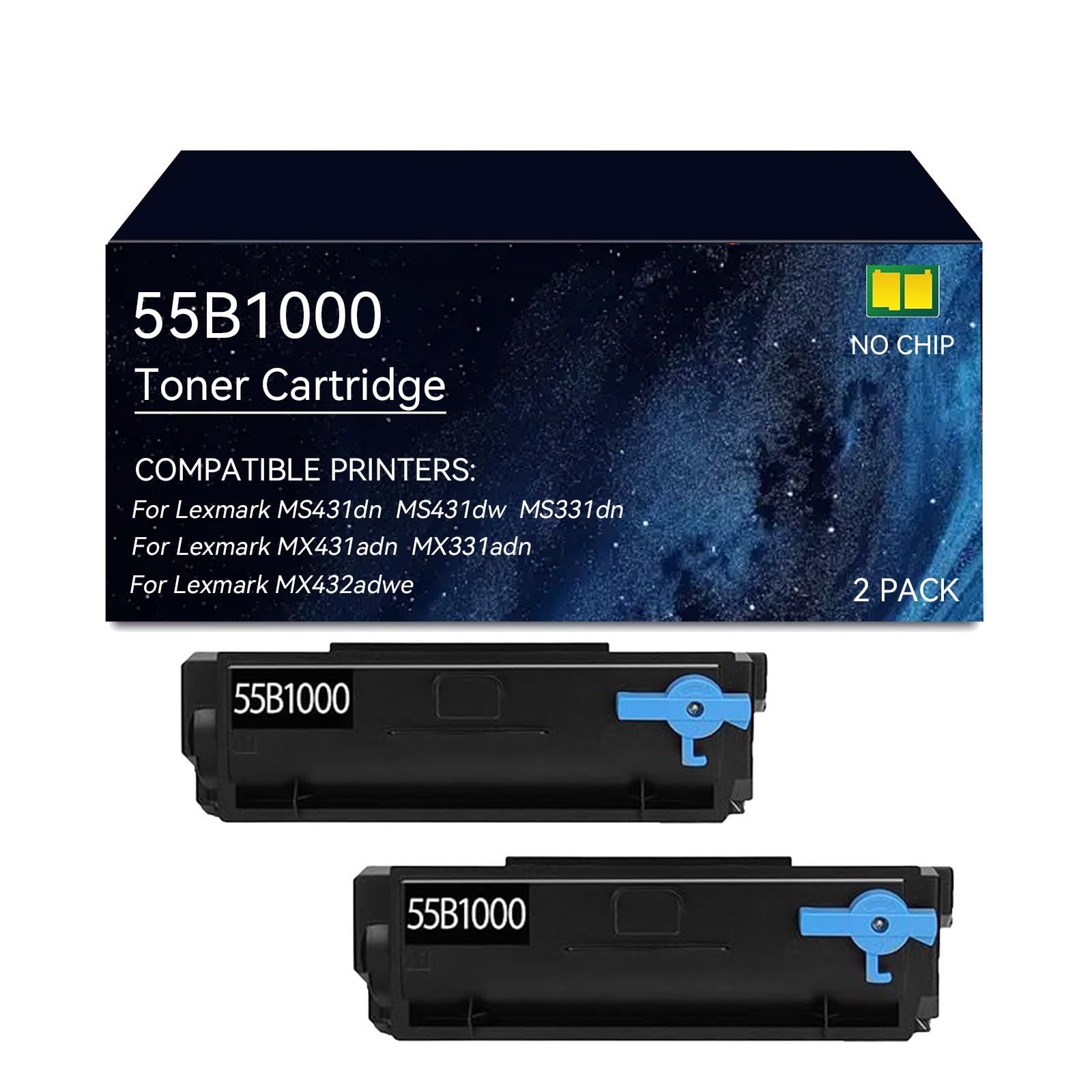 Cartucce toner 55B1000 per Lexmark, senza chip, resa di 3.000 pagine