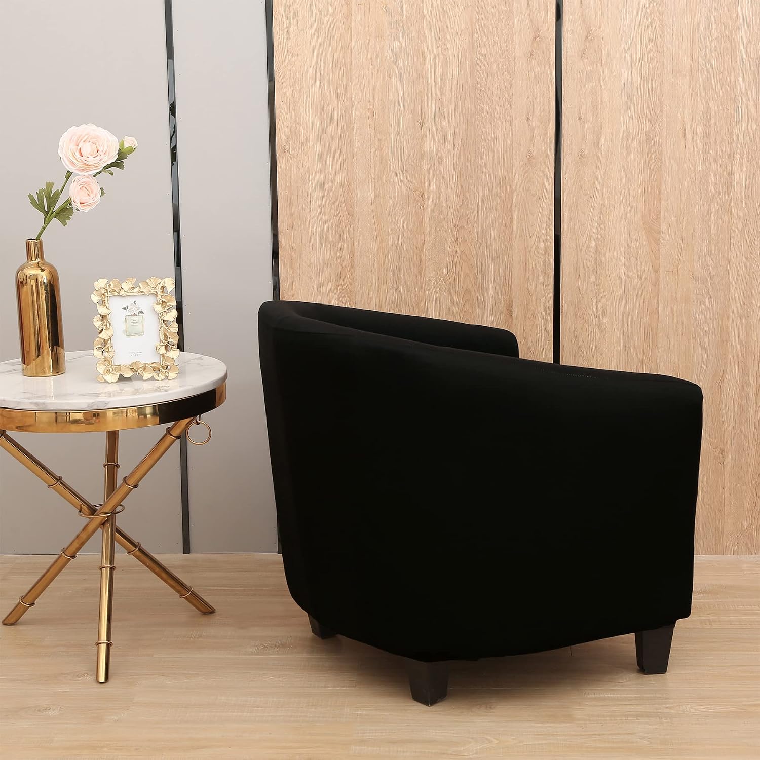 Club Chair Cover, High Stretch Tub Chair Cover, Universal Spandex Pattern Armchair Sofa Cover Cover Couch Slipcover for Living Room Club Bar Counter (Black)