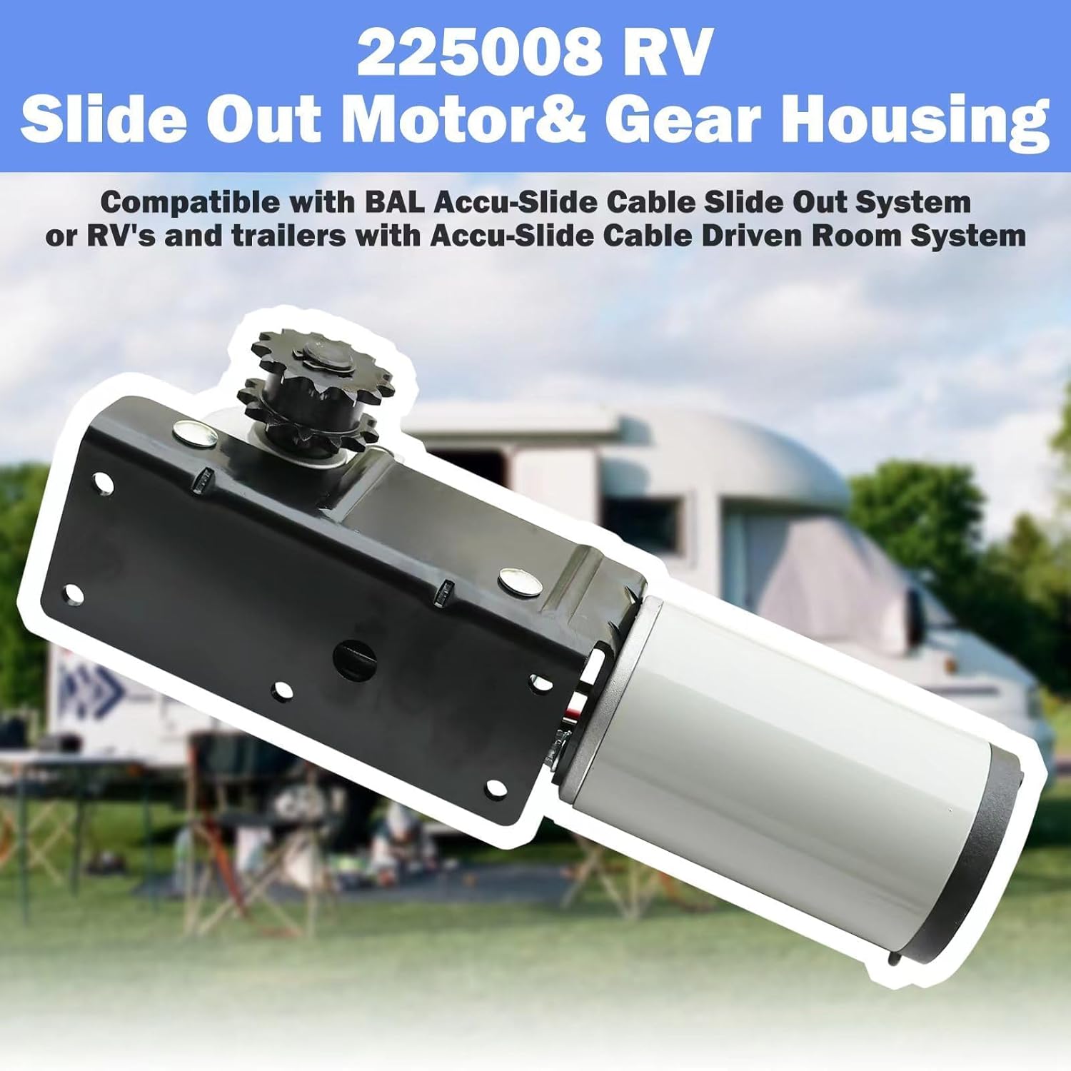 R25075 Gear Motor Slide Out Motor Drive with R25076-1 Gearbox for Slideout 13 Tooth Sprocket for RV Trailer Replace ‎225008