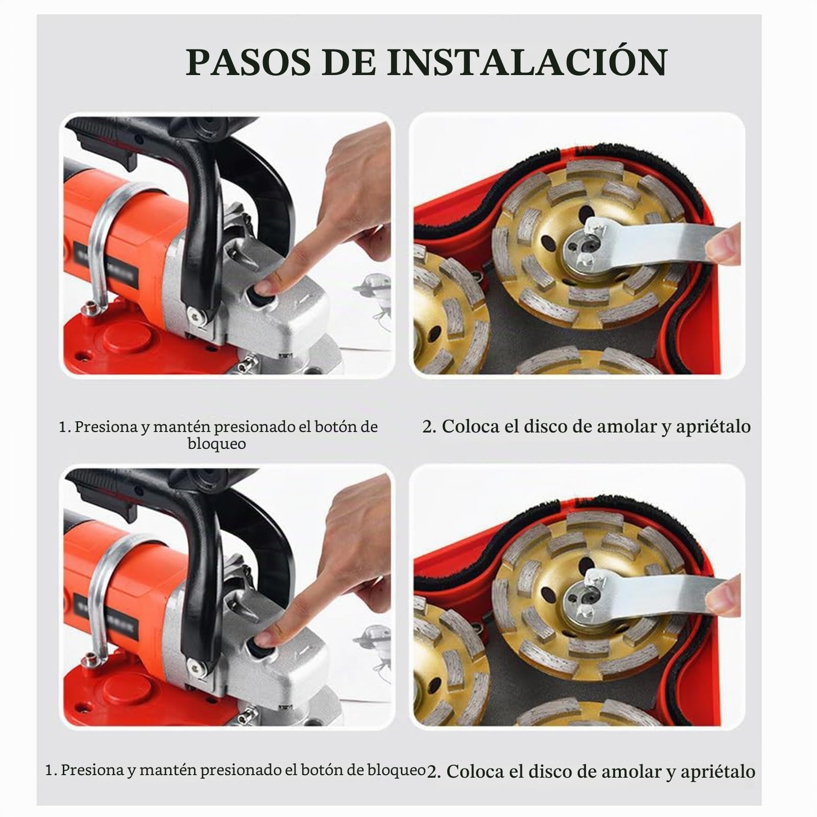 Amoladora de hormigón eléctrica, pulidora de suelos de 3 cabezales con 4 discos de pulido diferentes, 2800 RPM,ajuste de 6 velocidades, bloqueo de seguridad, amoladora de suelos de hormigón de 3000 W(