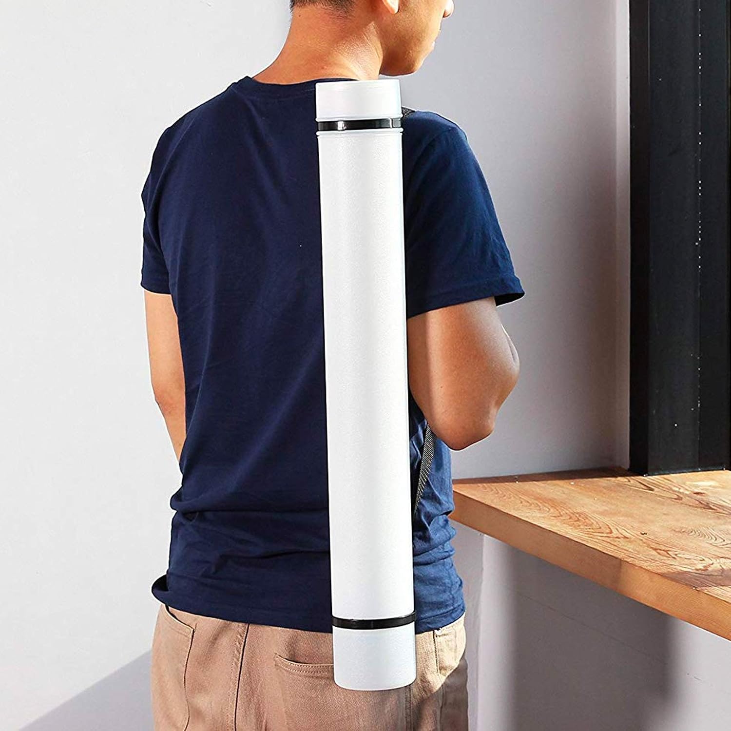(2 Pack) White Expandable Poster Tube with Strap - Storage Tubes with Caps and Labels for Use as Document Tubes, and Blueprint Tube Holders - Poster Tube Carrier Expands from 24.75" to 40"