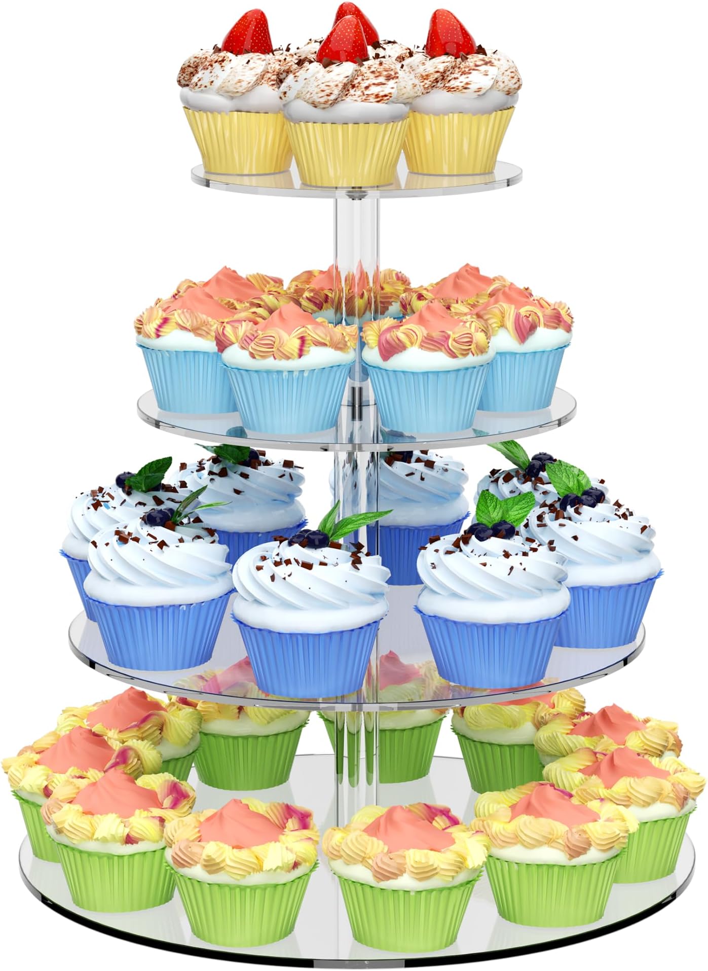 4 Tier Round Cupcake Stand, Acrylic Cupcake Display Stand for 38 Cupcakes, Clear Cupcake Holder Stand for Dessert Table, Cupcake Tower Stand for Wedding Birthday Party Graduation