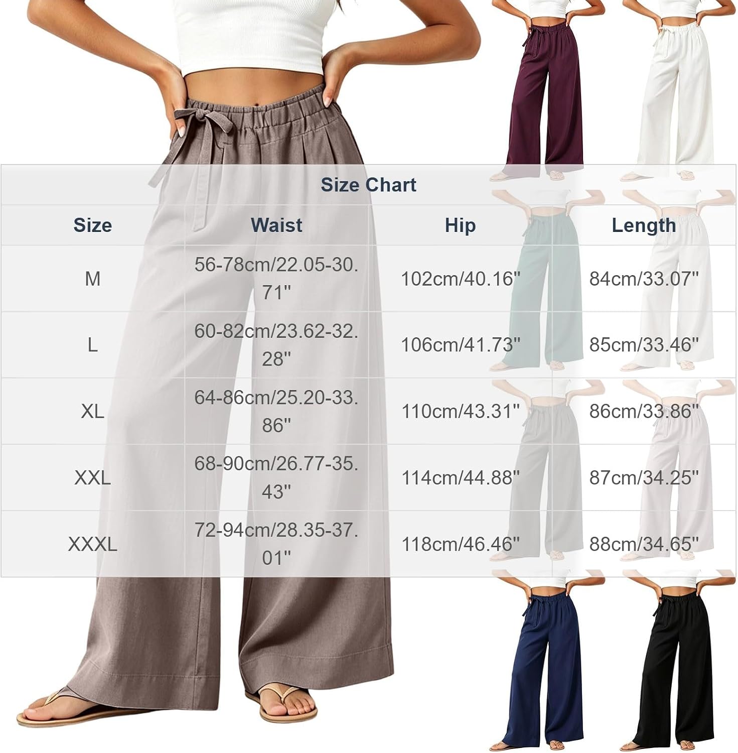 Wide Leg Pants for Women Bow Tie Waist Pleated Front Loose Fit Soft Vintage Dressy Casual Trousers with Pockets
