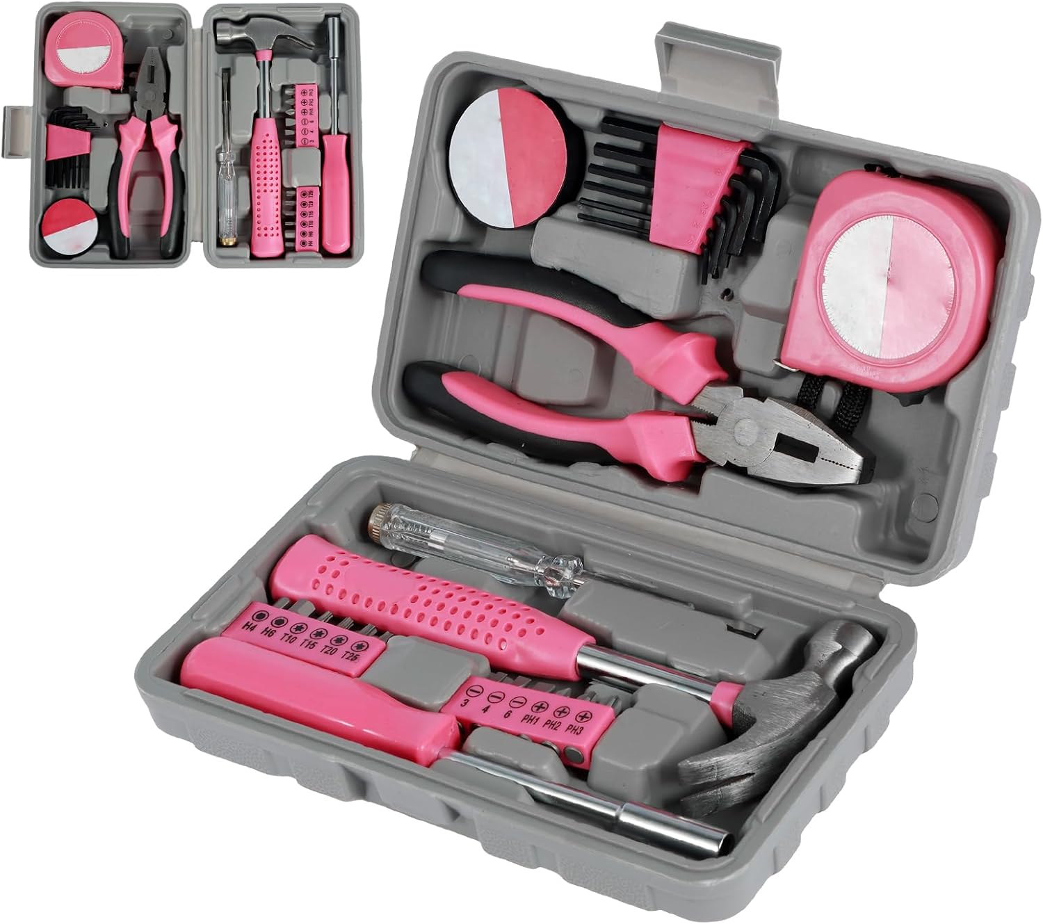 48pcs Small Tool Kit, Pink Mini Tool Kit for Women, Multi-Purpose Home Hand Tool Set with Case, Basic Household Tool Kit for College, Dorm, Office, Garage