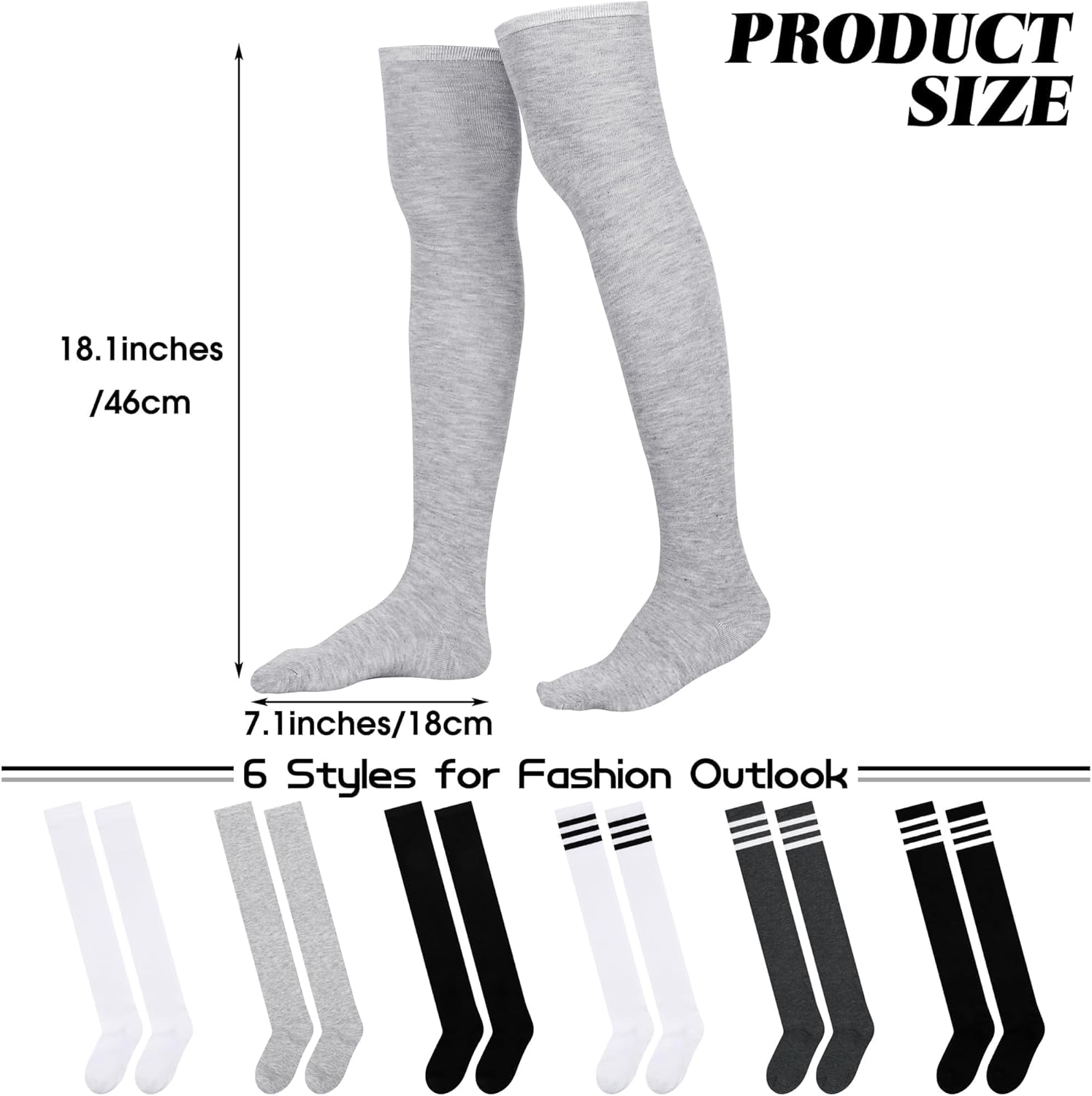 Aneco 6 Pairs Over Knee Thigh Socks Knee-High Warm Stocking Women Boot Sock Leg Warmer High Socks for Daily Wear, Cosplay - Image 4