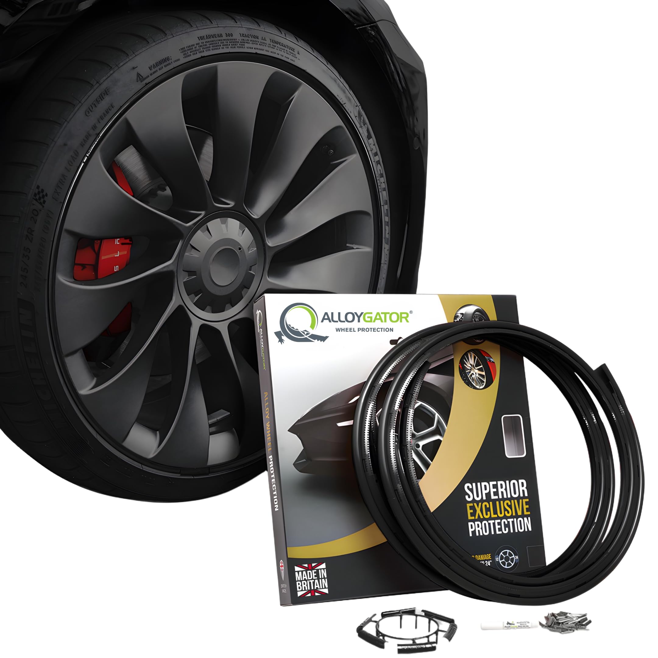 AlloyGator Protector de Llantas Negro – Evita Arañazos y Rozaduras con Bordillos | para Llantas de hasta 24” | Compatible con Todos los Coches | Sin Adhesivo | 15 Colores Disponibles