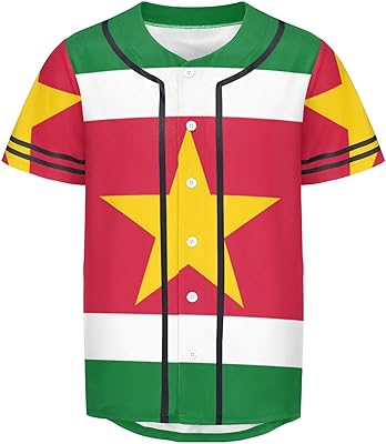 Vnurnrn Suriname Flag Mens Baseball Button Down Jersey Hipster Hip Hop T Shirts