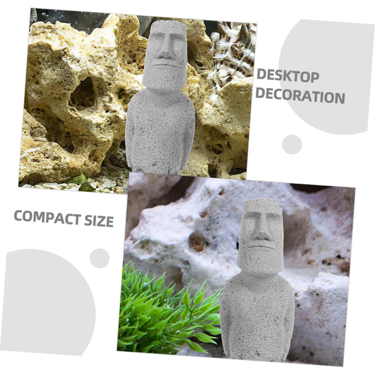 ULTECHNOVO 4 Piezas Estatua Moai simulada. decoración del Acuario Decoraciones de peceras Accesorios de Acuario estatuilla de Acuario Estatua Moai para pecera Arenisca Grey