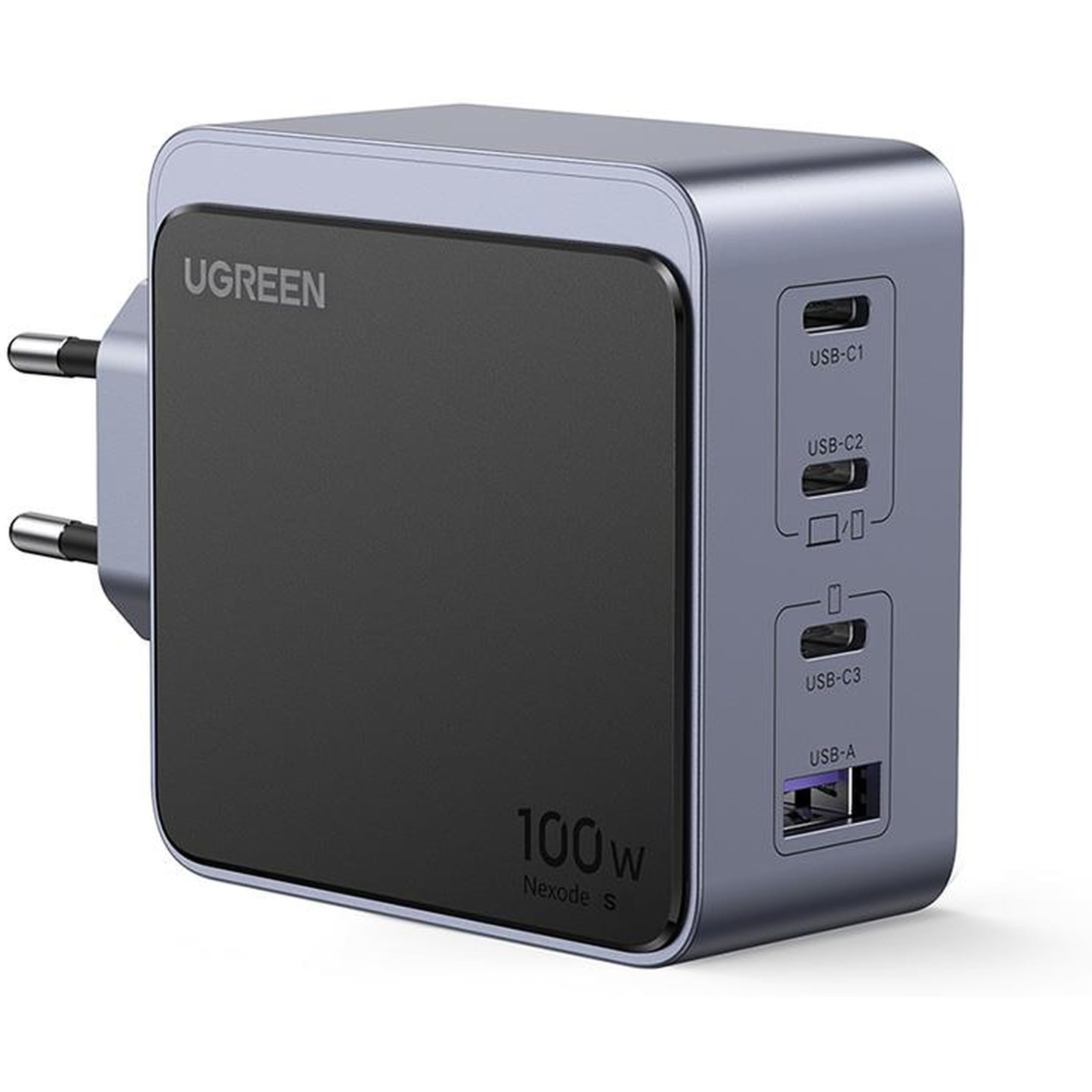 UGREEN Nexode S Cargador Rápido 100W GAN 3 Puertos USB-C + 1 Puerto USB-A PD3.0/QC Gris