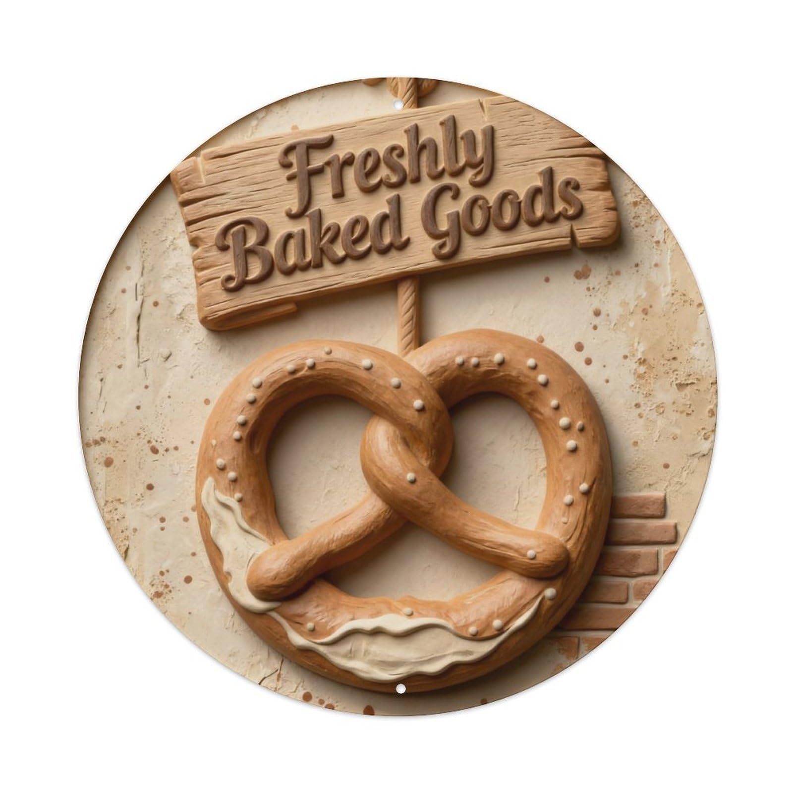 Freshly Baked Pretzel Sign Round Metal Tin Sign Vintage Wall Decor, Bar Garage Cafe Kitchen Home Wall Art Poster 8x8inches
