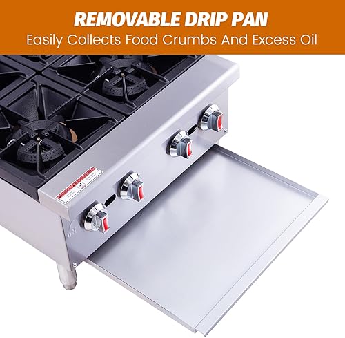 Miniatura 4 de EASYROSE Placa caliente de gas Estufa de gas de 4 quemadores Estufa comercial de 24 pulgadas, encimera de encimera, equipo de cocina comercial de