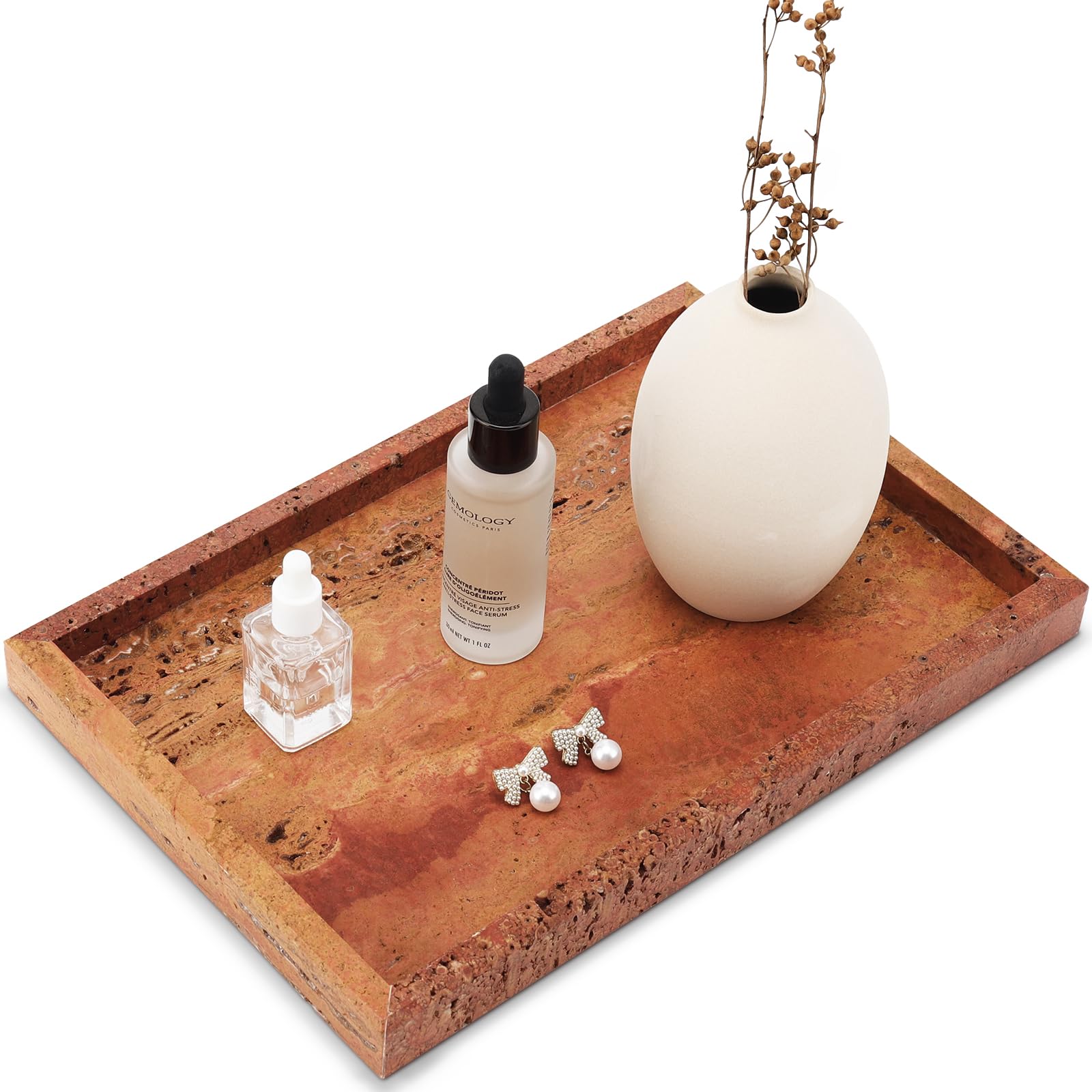 Vassoio in vero marmo naturale per bagno, vanità, bancone della cucina e scrivania | Marmo rettangolare in vera pietra per decorazione domestica, ideale per gioielli, cosmetici, candele, lozioni e profumi