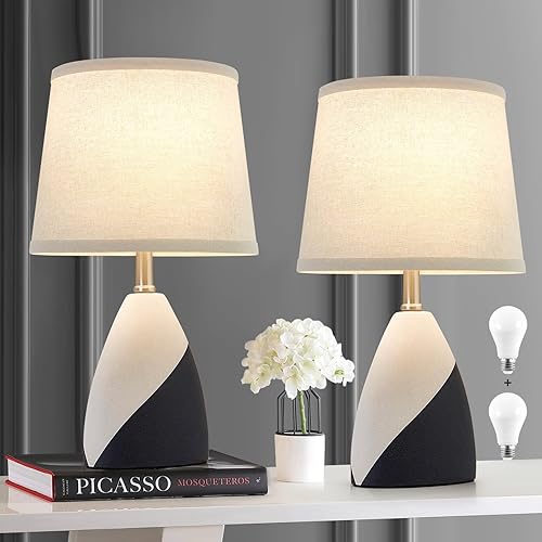 Miniatura 8 de Luvkczc Juego de 2 lámparas de mesa de cerámica, modernas lámparas de mesa de cerámica para dormitorio, lámparas de mesita de noche con temperatura