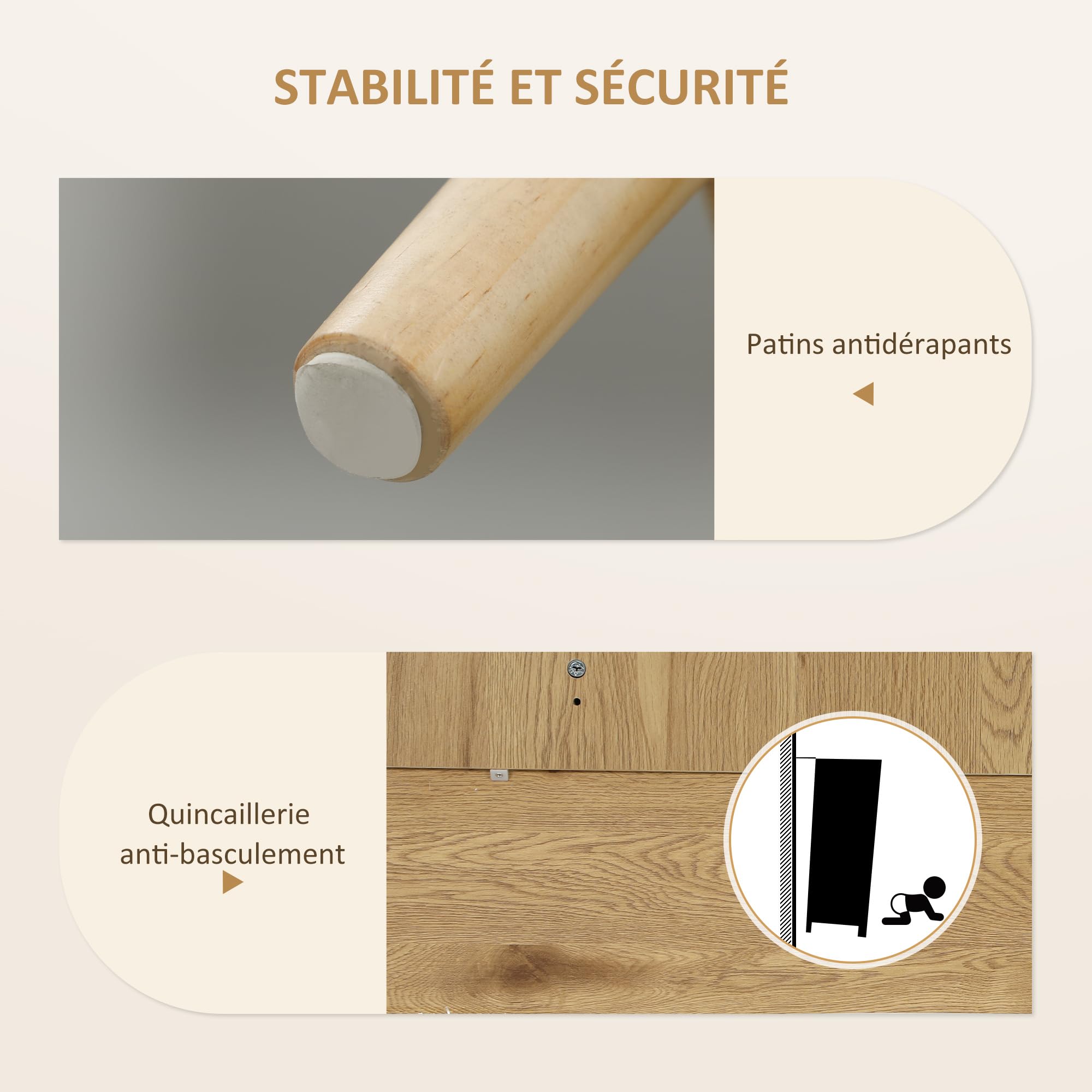 HOMCOM Buffet Salon Meuble de Rangement avec placards à Portes en cannage et étagère réglable, pour Salon, Salle à Manger, dim. 120 x 40 x 75 cm, Bois Naturel