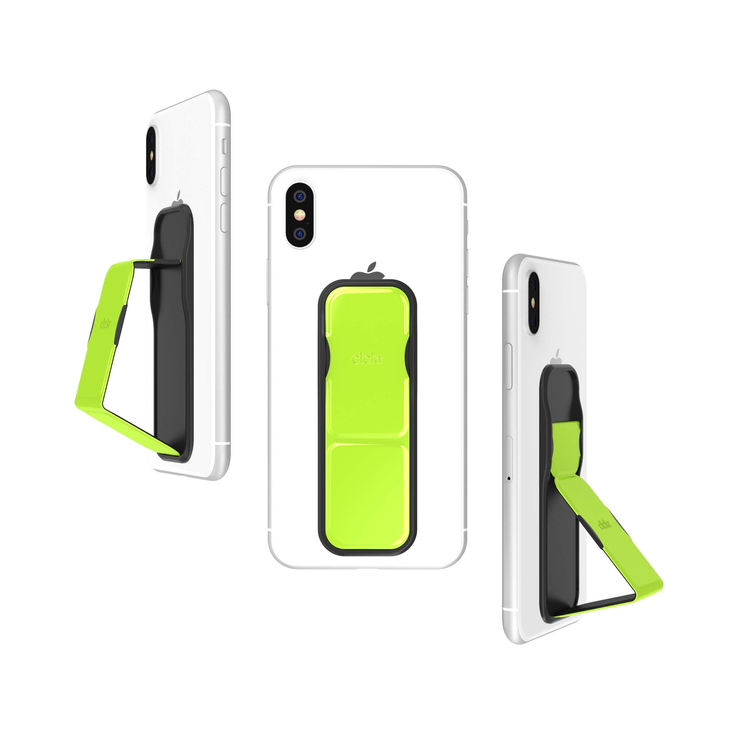 CLCKR Phone Grip and Expanding Stand, Universal Phone Grip Holder with Multiple Viewing Angles for iPhone, Samsung, Phones, Tablets and Many More - Neon Yellow