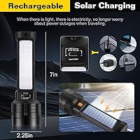 Vista 6 de 2 Pack LED Rechargeable Flashlight - 20000 Lumens Super Bright Tactical Flash Light, Compact & Waterproof, Long-Lasting Battery, Solar Flashlights