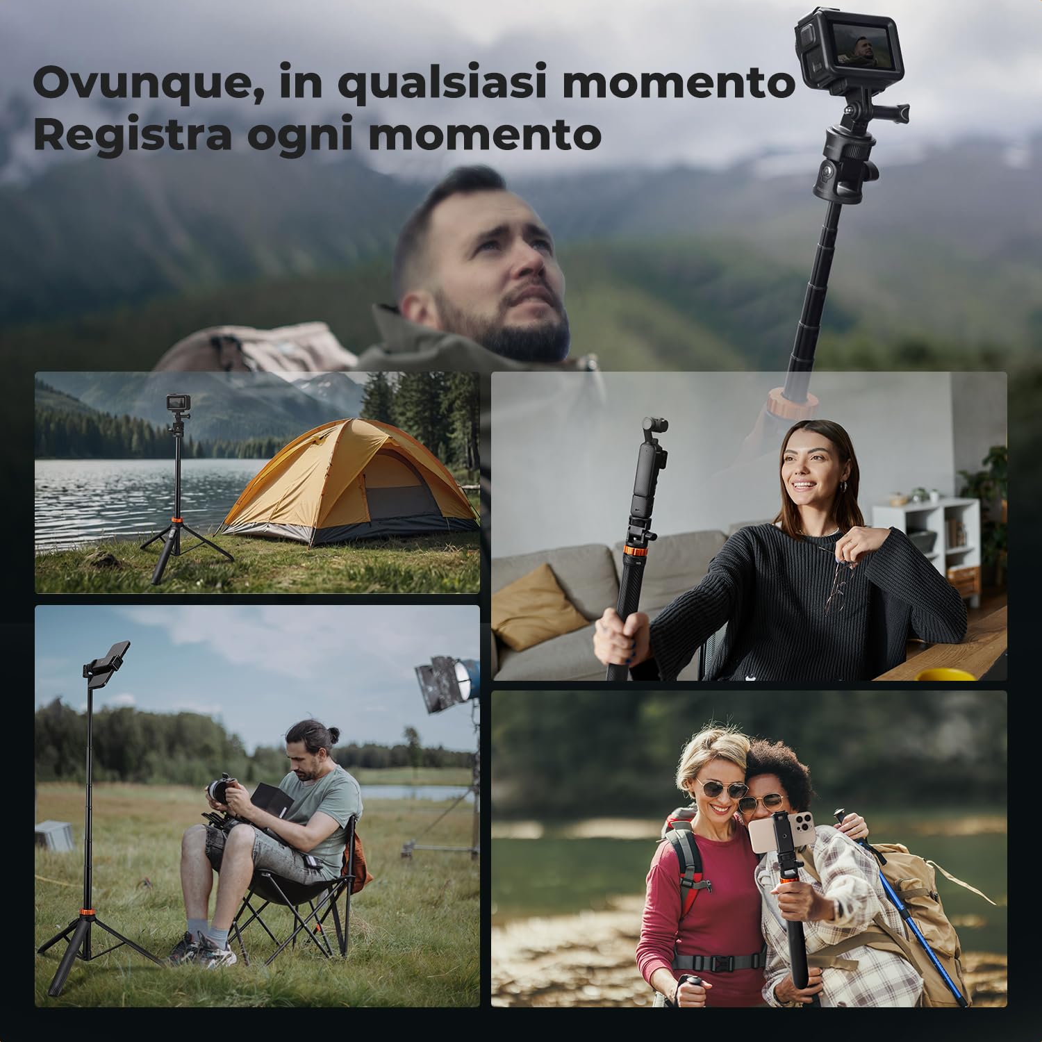 K&F CONCEPT Bastone Selfie 175cm, Treppiede per Smartphone con Telecomando e Vite da 1/4", 2-in-1 Tripod per Action Camera/DSLR, Compatibile con iphone 17, DJI Osmo Pocket 3/4, Insta360 X5, Gopro