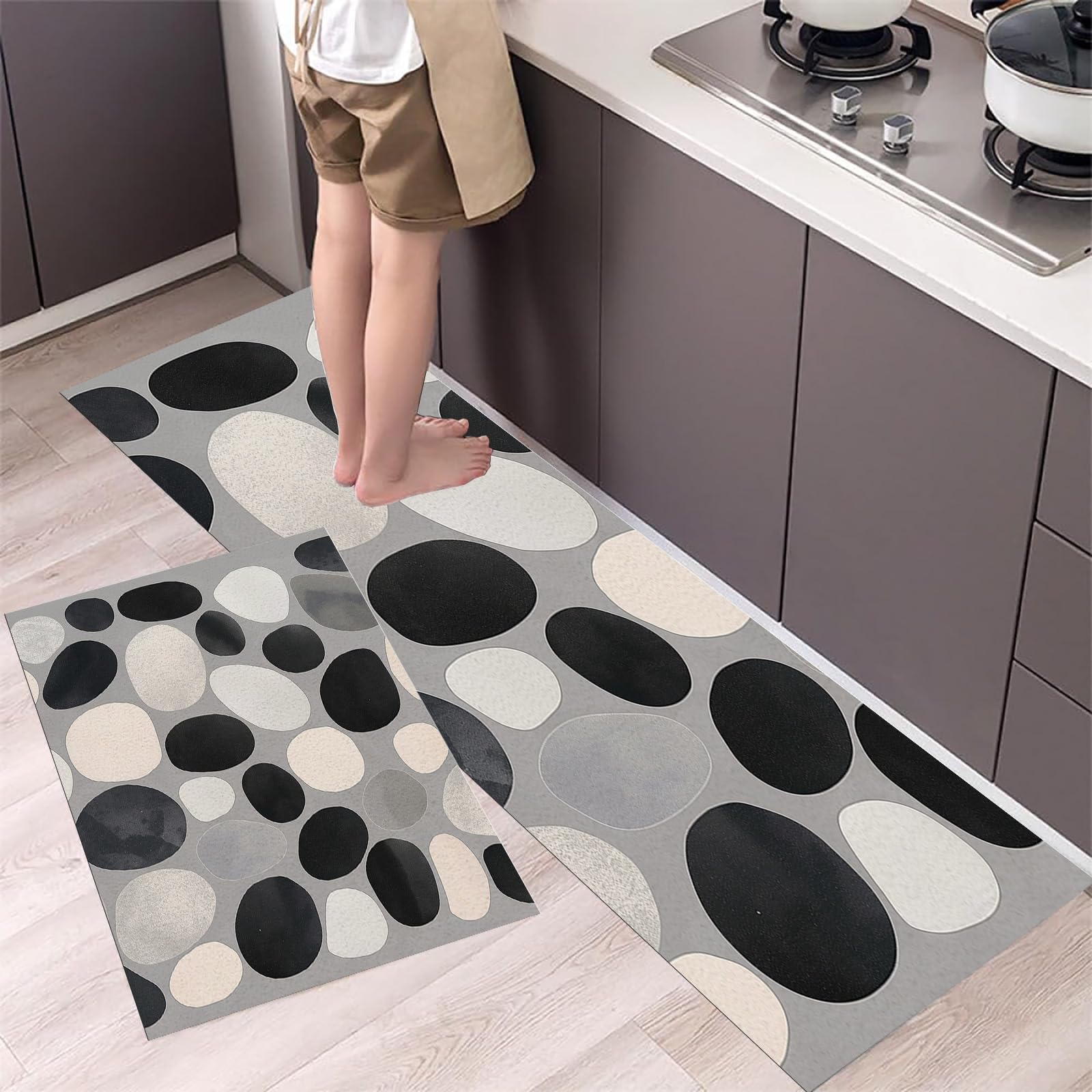 Tapetes de cocina antifatiga y lavables con diseño de círculos irregulares, juego de 2 piezas