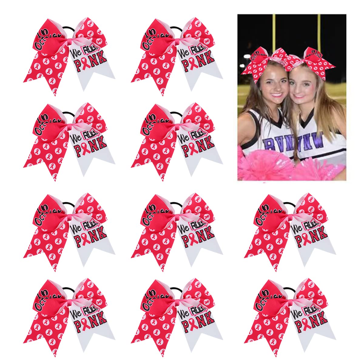 Amazon.com : 10 Pieces Cheer Bows Breast Cancer Awareness Ribbon  Cheerleading Ponytail Holder Softball Bows Girls Hair Bow for Breast Cancer  Month : Beauty & Personal Care