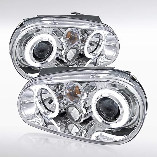 Autozensation Compatible con Volkwagen Golf MK4 GTIGLGLSCabrio cromado carcasa transparente 1999-2005, faros delanteros L + R Pair Autozensation Compatible con Volkwagen Golf MK4 GTIGLGLSCabrio cromado carcasa transparente 1999-2005, faros delanteros L + R Pair
