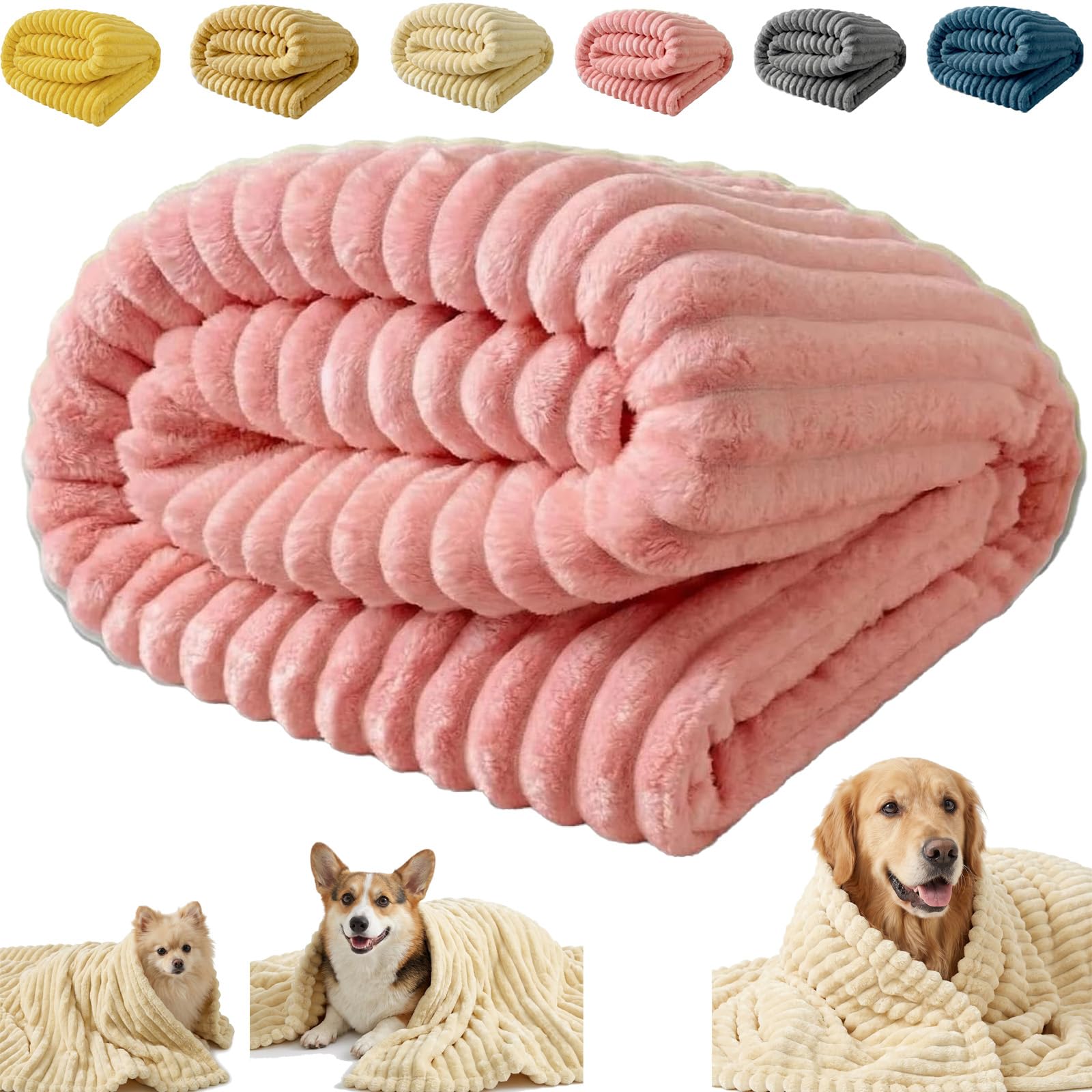 Emotional Support Blanket,Dog Mood Calming Blanket,Soft Ribbed Plush Throw,for Pets Soft,for Small Medium Large Breeds,for Sofa Kennel Couch Bed Crate Washable (Pink, 70 * 100cm/28 * 39in)