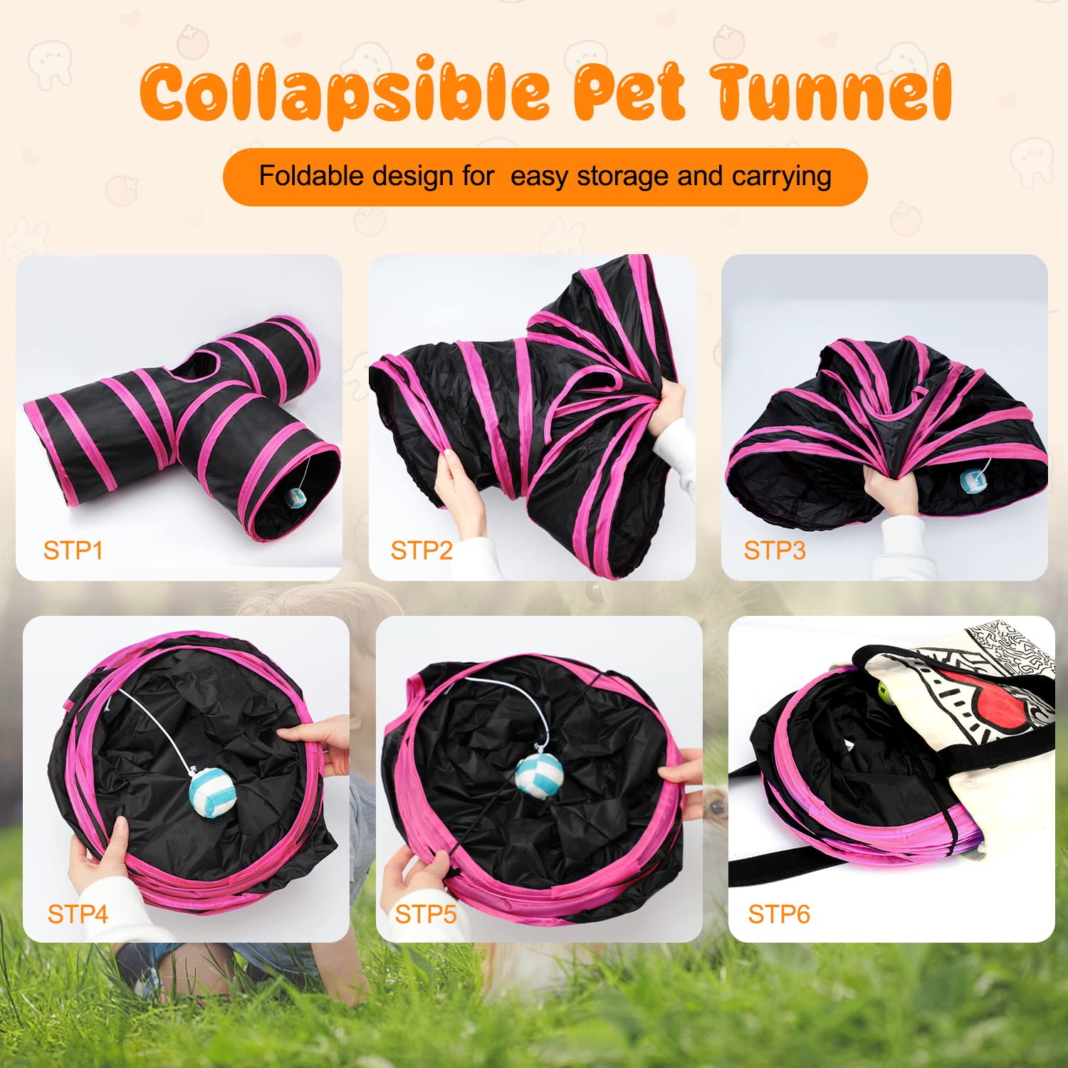 BWOGUE Bunny tunnel e tubi pieghevoli 3 vie coniglietto nascondiglio piccolo animale attività tunnel giocattoli per conigli nani coniglietto porcellini d'India Kitty