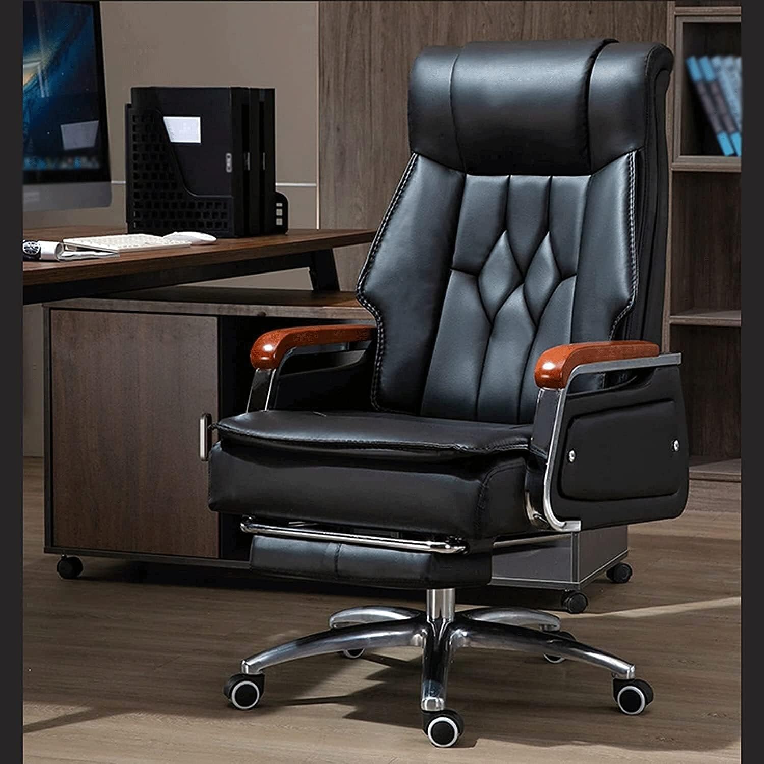 Leather Boss Chair Home Office Chairs Desk Chair Video Game Chairs Ergonomic Computer Gaming Chair Reclining with Footstool