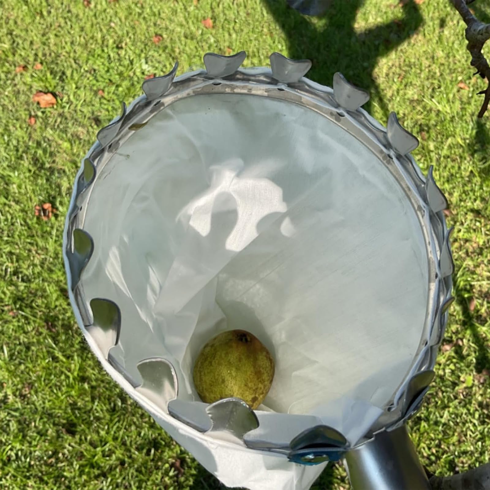 Herramienta de recolección de frutas comercial, mango ajustable de acero inoxidable y cabeza de metal para recoger árboles Farmpark, recogedor de frutas con cesta extraíble