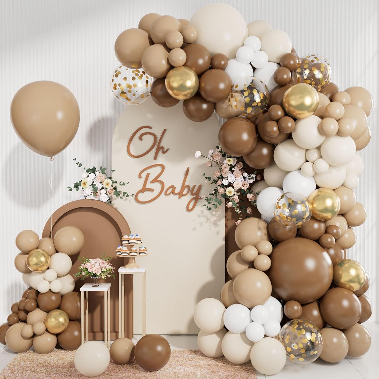 Cream Brown Balloons Arch Kit for Baby Shower Birthday Party Decorations