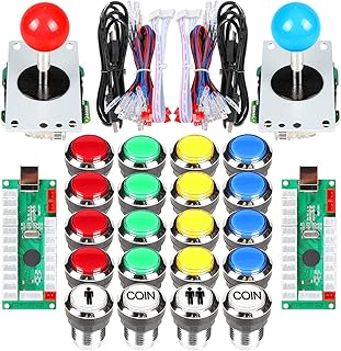 Fosiya 2 Player Arcade Joystick LED Chrome Push Buttons for PC MAME Raspberry Pi Video Games Arcade Cabinet Parts (Mixed Kit)