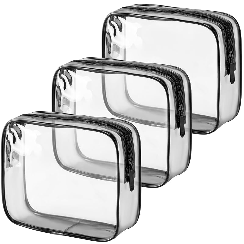Necessaire transparente de viagem MODENGKONGJIAN com zíper, preta fosca, pacote com 3