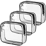 MODENGKONGJIAN TSA Approved Toiletry Bag, 3 Pcs Clear Toiletries Bags Quart Size Travel Makeup Cosmetic Bag for Women Men, Carry on Airport Airline Compliant Bag (Matte black)