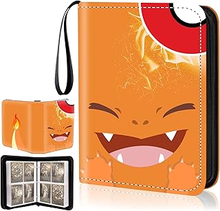 Card Binder 4 Pocket Trading Card Binder with Card Sleeves 400 Pockets Cards Holder Games Sports Cards Collection Binder with Sleeves Cute Card Collection Album Gift for Boys Girls(Orange)