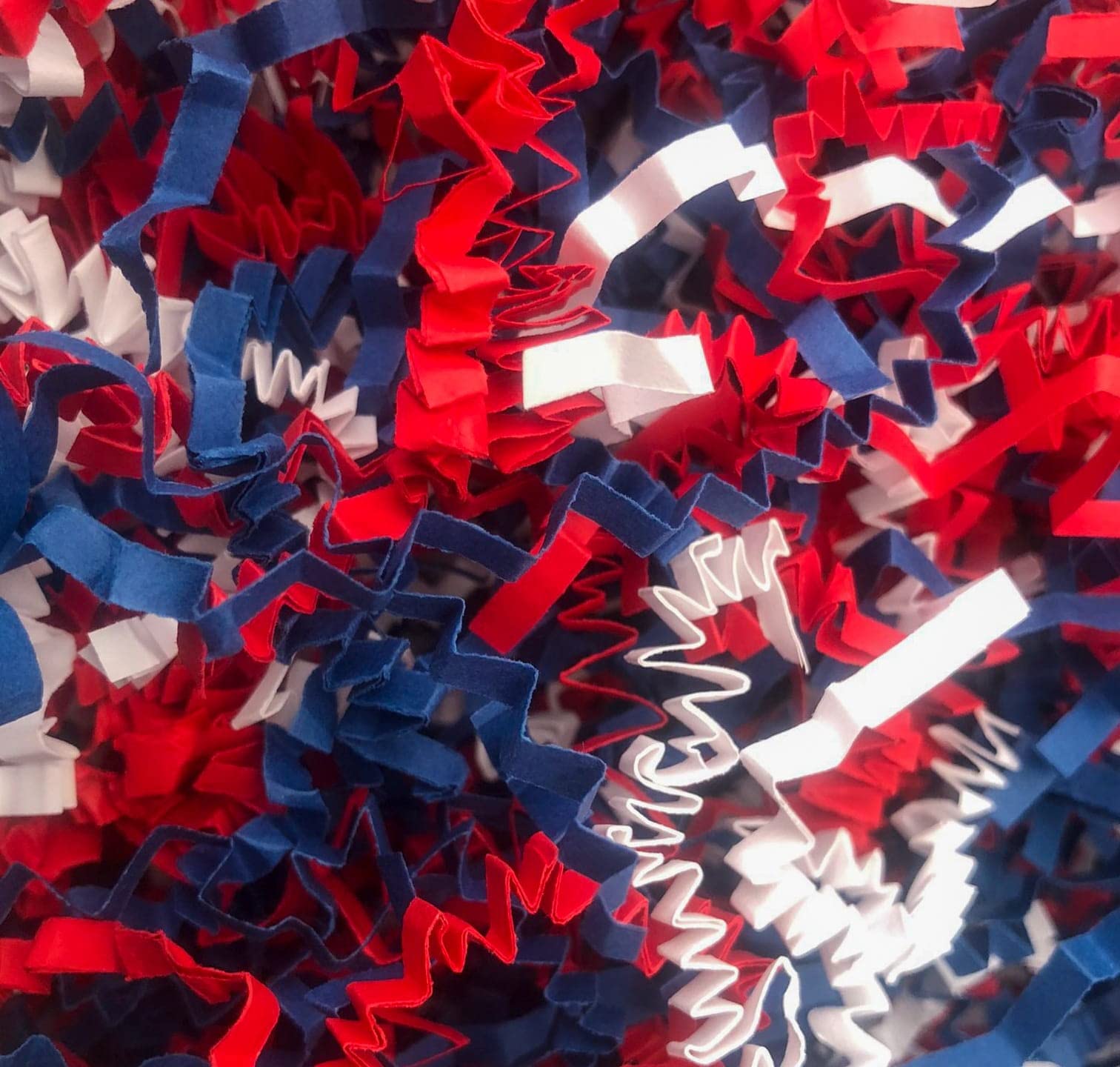 ShredAstic Red White Blue ZigZag Crinkle cut Shredded Paper Gift Packaging Baskets Hampers (500 grams)