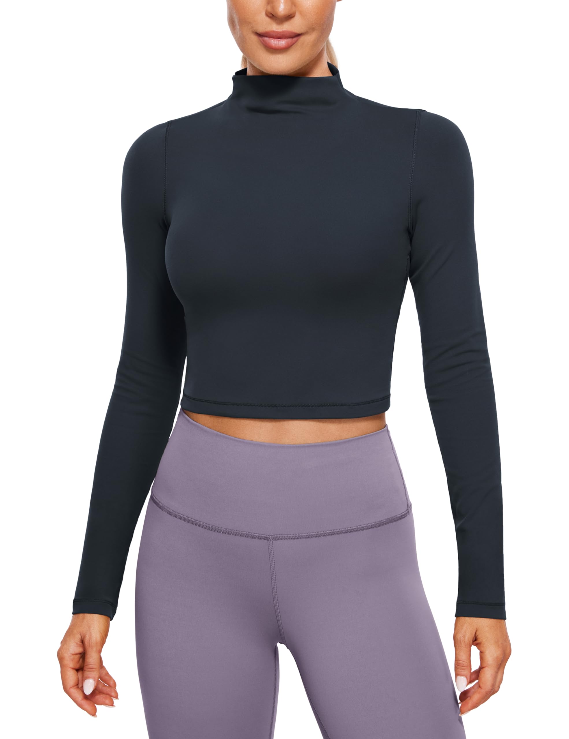 CRZ YOGA Butterluxe Mock Neck Long Sleeve Shirts for Women - Workout Casual Tops Turtleneck Crop Slim Fall Base Layer
