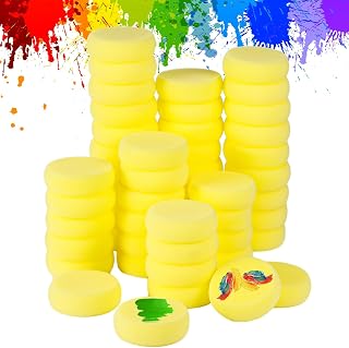 100 Pcs Yellow Pottery Sponges - 3" Round Watercolor Synthetic Sponges, Soft Clay Pottery Sponges for Painting, Small Art Sponges for Crafts, Face Painting, Clay