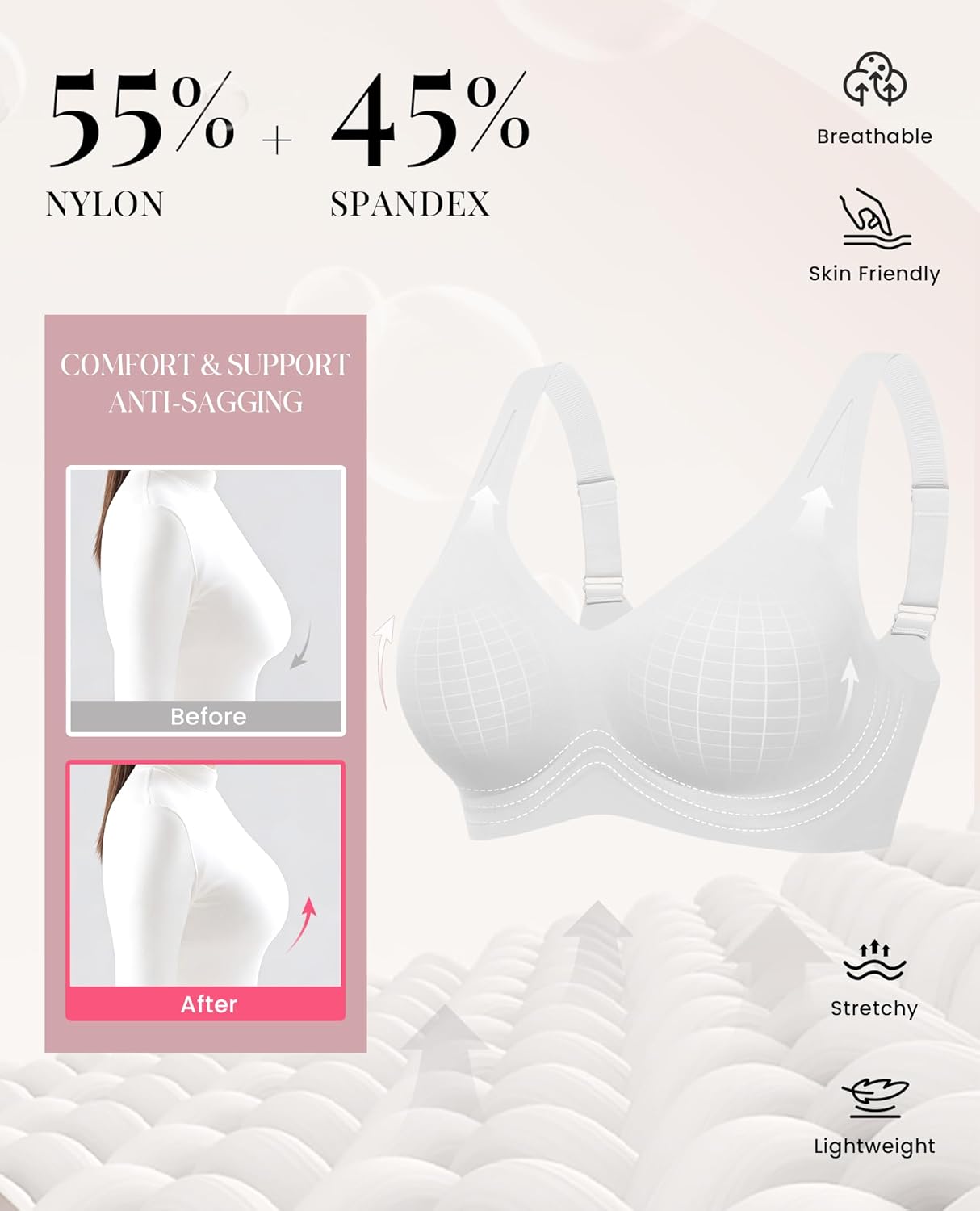 Avidlove Womens No Underwire Bras Full Coverage Wireless Bra Seamless Mesh Push Up Bralette Comfortable - Image 4