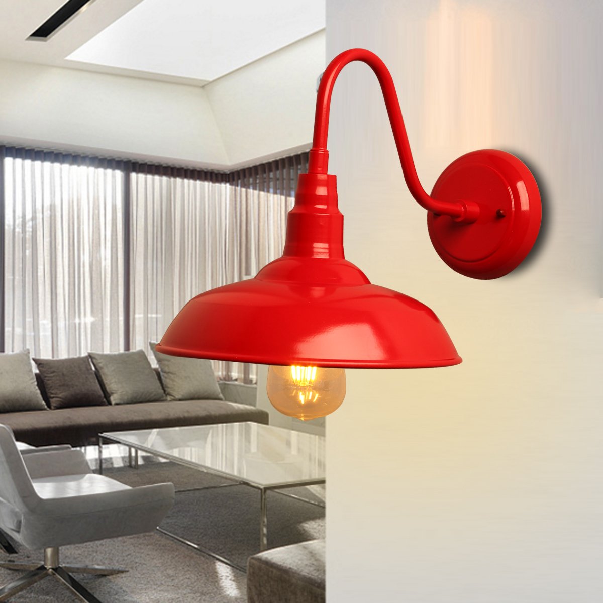 MASO HOME MS-61272-1 Vintage Retro Industrial Metal Wall Sconce Aisle Wall Lamp Barn Farmhouse Light Fixture Mount to Wall (Red 2- Pack)