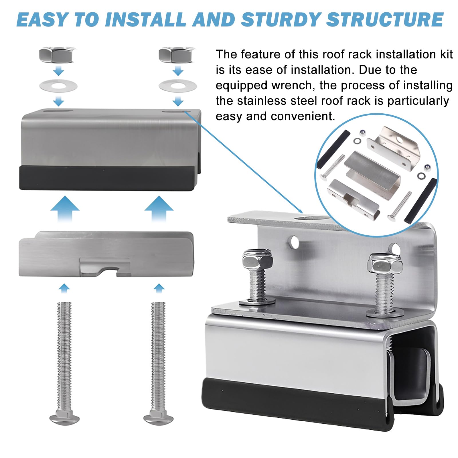 Van Roof Rack Mount Kit,4 pezzi in acciaio inox Van Roof Rack con chiave inglese, portapacchi in acciaio inox, kit di montaggio per barre portatutto per camper e yacht