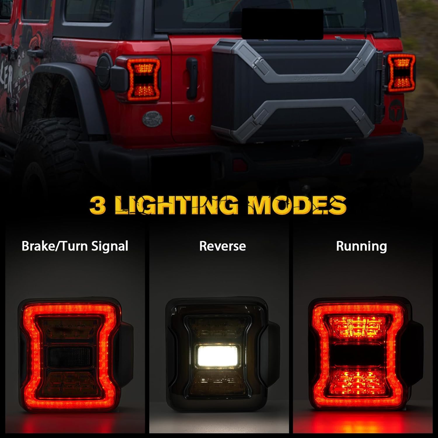 FIERYRED LED JK Tail Lights Compatible with 2007-2017 Jeep Wrangler JK, Smoked Rear Tail Lights for Turn Signal, Running/Brake and Reverse, 2PCS